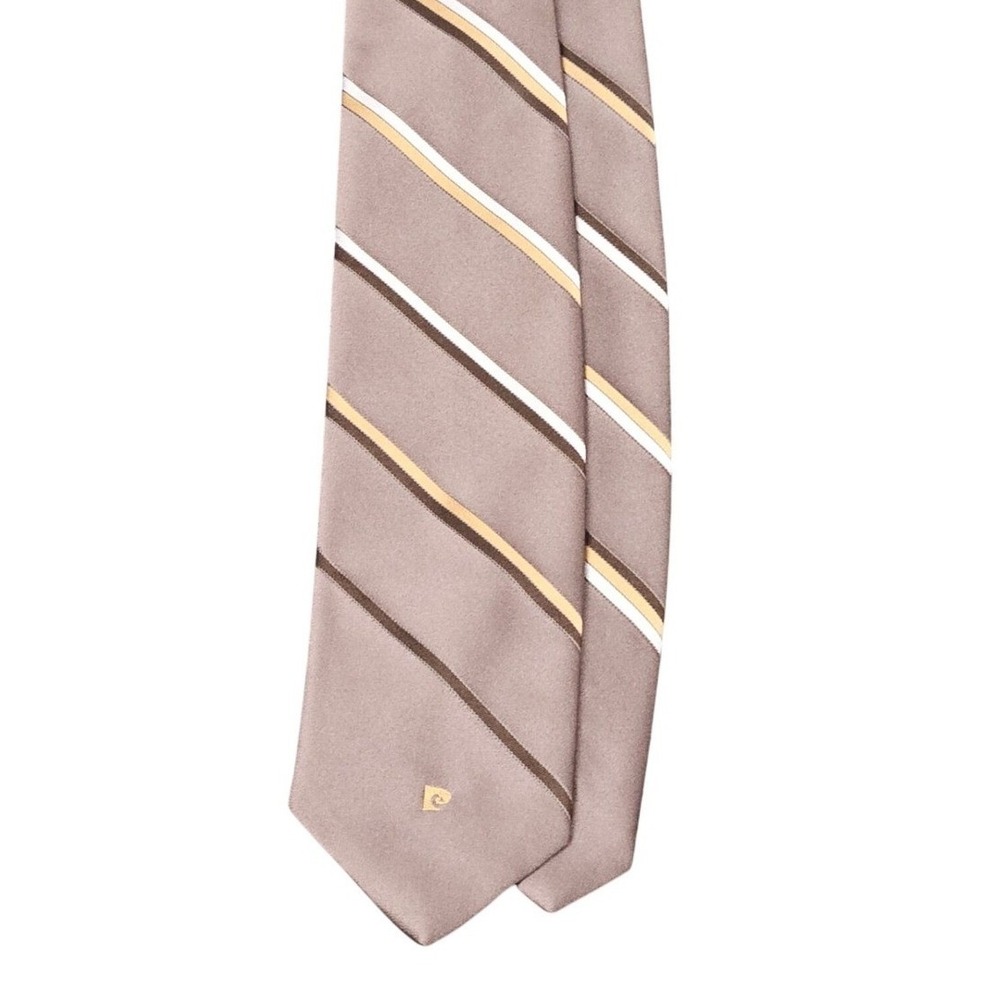 Vintage Pierre Cardin Necktie Taupe Brown‎ Striped Italy Short Business Office